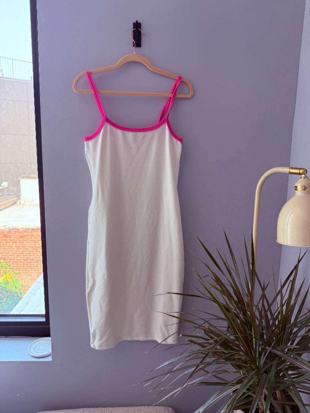NWOT Frankies Bikinis White Terry Midi Dress with Hot Pink Trim (Size L)